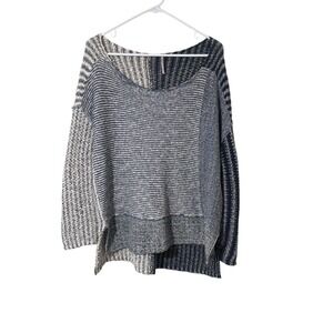 Free People Patchwork Slouchy Sweater Medium Blue Cotton Blend Boho Casual Knit